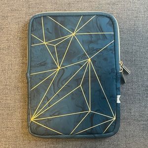 Marble Turquoise w/ Gold Geometric Pattern iPad Sleeve w/ Zipper Closure